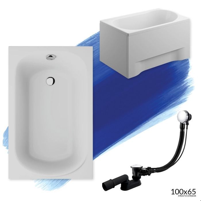 Baignoire Rectangulaire 100x65 avec tablier en acrylique Siphon de bain et pieds