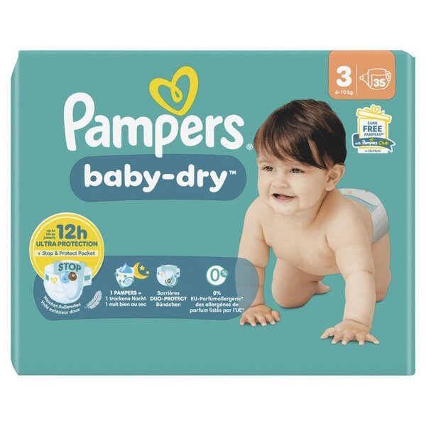 Pampers Baby-Dry autiņbiksītes, 3. izmērs (6-10 kg), 35 gab.
