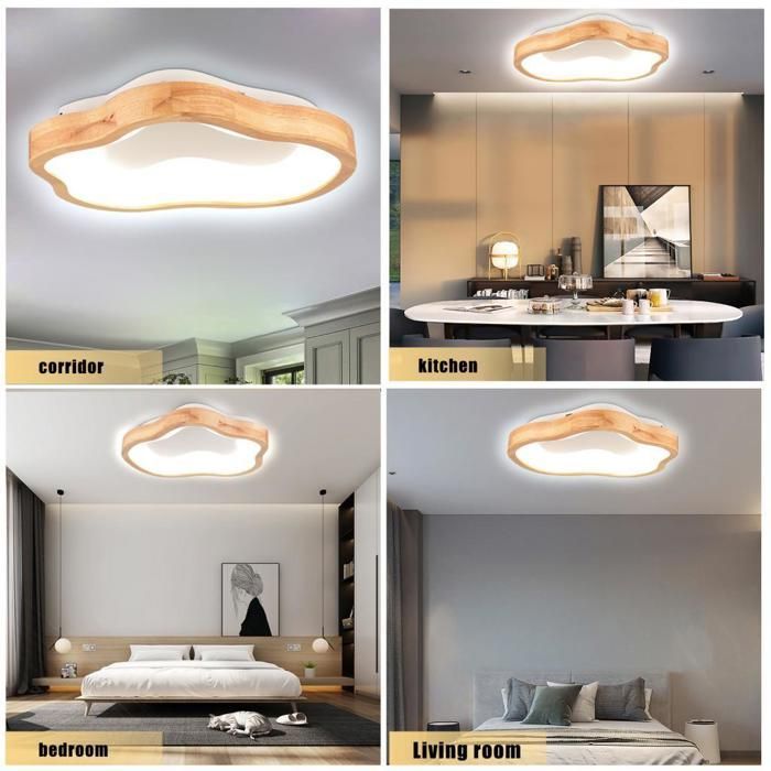 Lámpara de techo LED redonda de madera WOTTES - Ø40*7,5 cm - Blanco frío - Lámpara de techo de madera con forma de nube - Para salón, cocina y baño