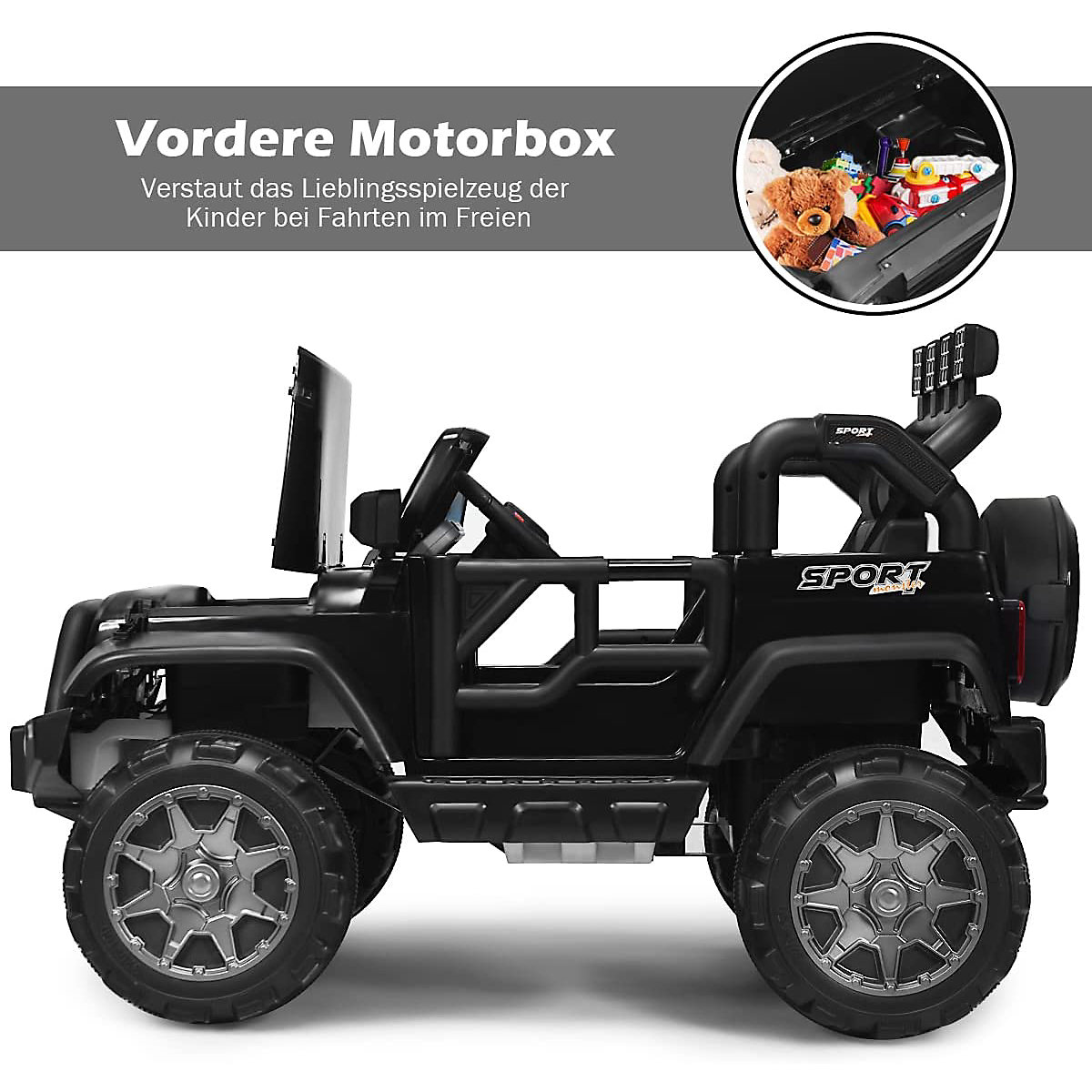 Jeep-sähköauto, 2-paikkainen, 3 vaihdetta, musta