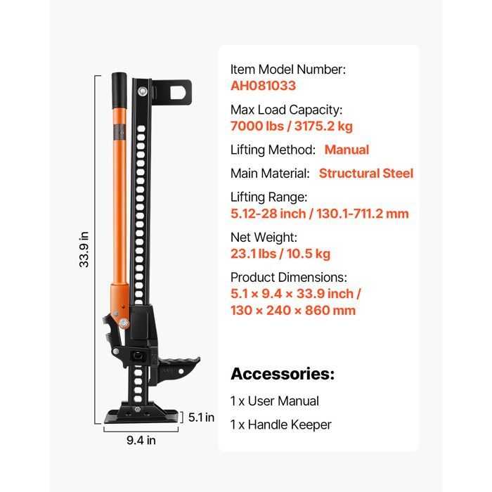 Gato todoterreno Duoku 4x4 - Capacidad de carga de 3,18 toneladas - Gato de trinquete de elevación alta de 86 cm - Rango de elevación de 13 a 71 cm