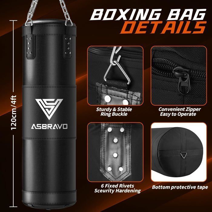 Adult 120cm Heavyweight Punching Bag - Kit with 12oz Boxing Gloves and 5m Hand Wraps - for MMA, Karate, and Taekwondo Training