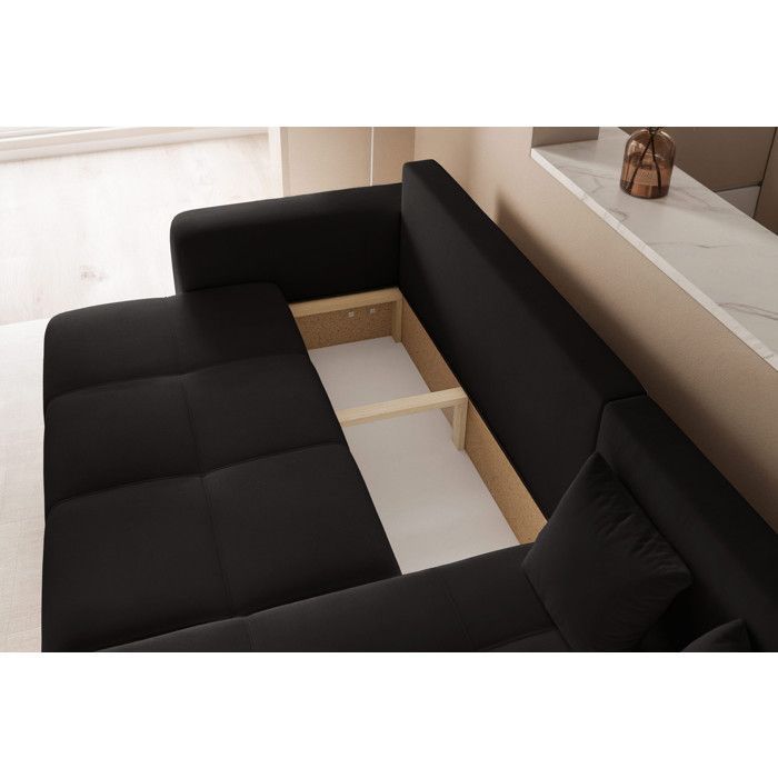 Sofá esquinero reversible PEDRO - 4 plazas - Sofá convertible con almacenamiento - Tela de terciopelo - Antracita