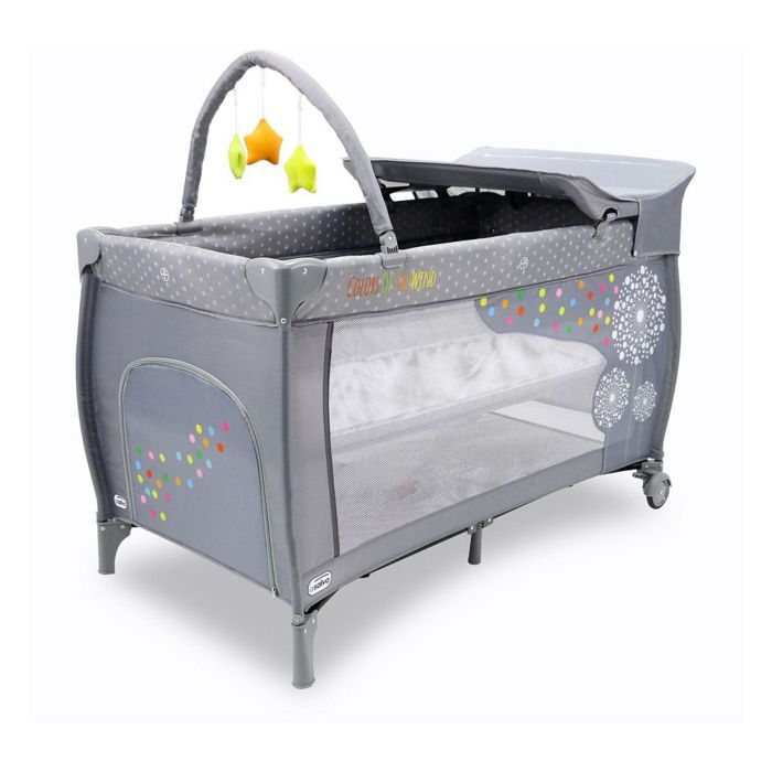 Cuna de viaje ASALVO Dandelion con arco y cambiador - Gris - 60x120 cm