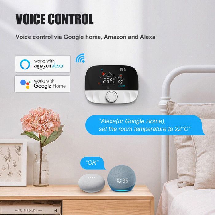 Smart WiFi & RF433 Connected Thermostat with Dual Sensors for Floor/Ambient Temperature, Compatible with Alexa/Google Home, Security
