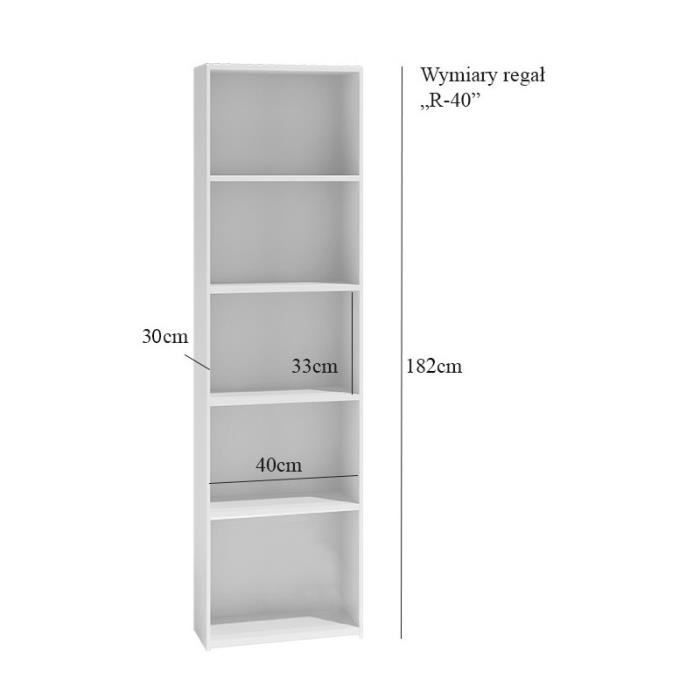 FLORENCE - Librería contemporánea de 5 baldas para salón/oficina/dormitorio 182x40x30 cm - Mueble decorativo para guardar libros