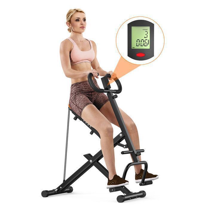 Máquina de ejercicios - Entrenador abdominal - Entrenador aeróbico de interior - Monitor LCD - Carga máxima 120 kg - Negro y naranja