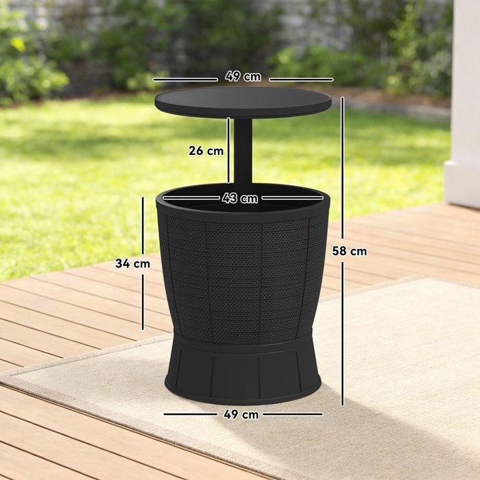 Table à glacière - Outsunny - 3 en 1 - avec seau à glace, plateau télescopique - pour bière, vin,  jardin - Ø 49 x 58-84 cm - noir