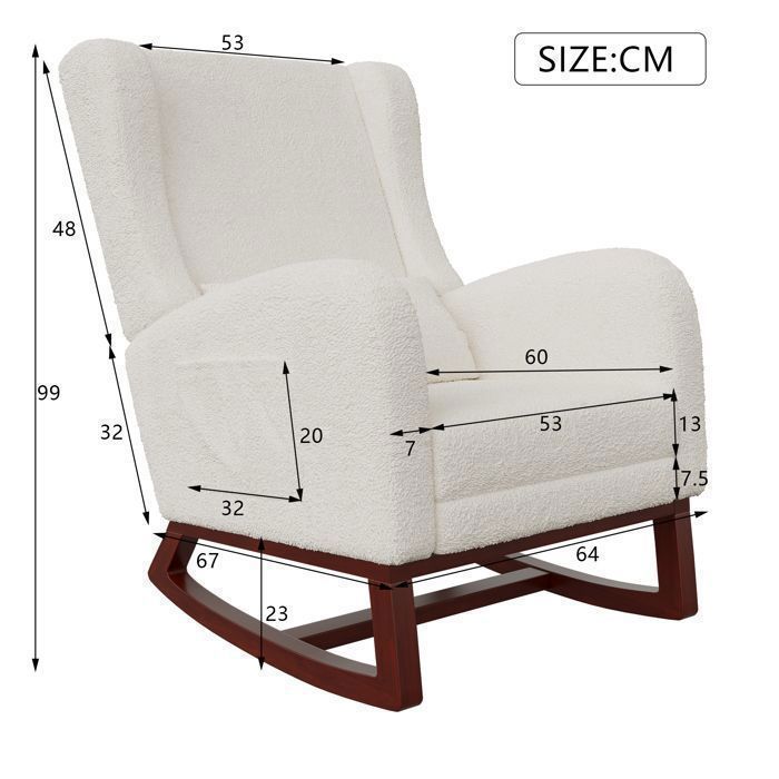 Sedia a dondolo - SOMUBI - Lana d'agnello - Legno massello - Stile scandinavo - Bianca