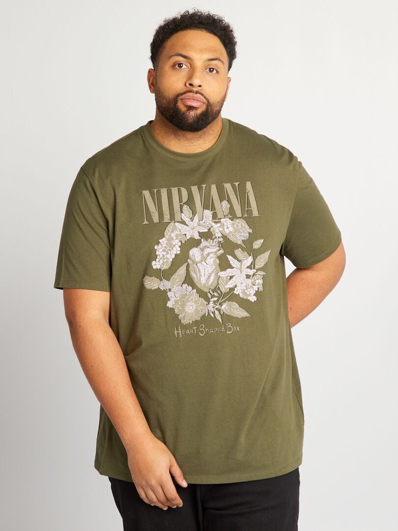 'Nirvana' T-shirt met ronde hals - Khaki