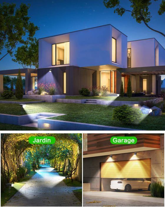 Pack Outdoor Solar Spotlights, 30 LED Solar Lights, IP67 Waterproof, Adjustable Solar Floodlight with 180° Solar Panel