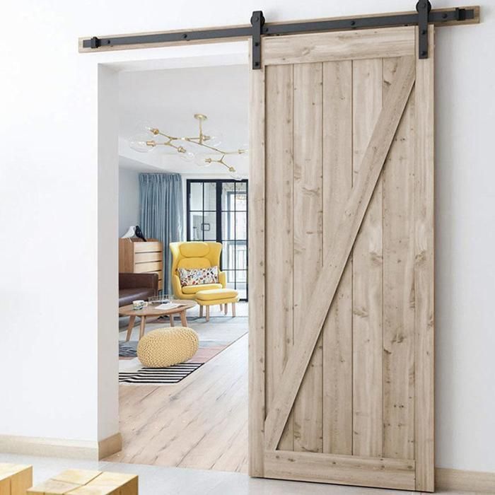Kit di ferramenta per binario per porta scorrevole WOTTES da 150 cm con guida a pavimento regolabile - Ruota industriale a raggi grandi a forma di J - Per porta