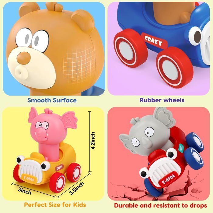 Coches de juguete, 4 vehículos de juguete de fricción para niños y niñas de 1, 2 y 3 años.