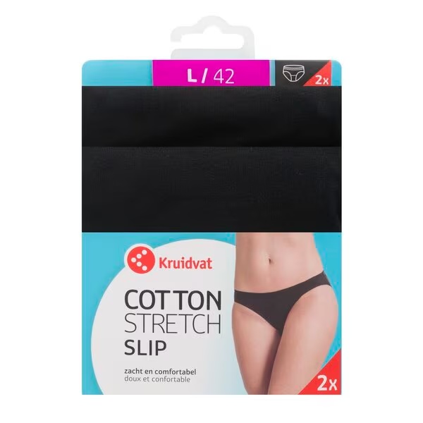 Kruidvat medvilninės tamprios moteriškos kelnaitės<br>juodos, L dydis, 2 vnt.