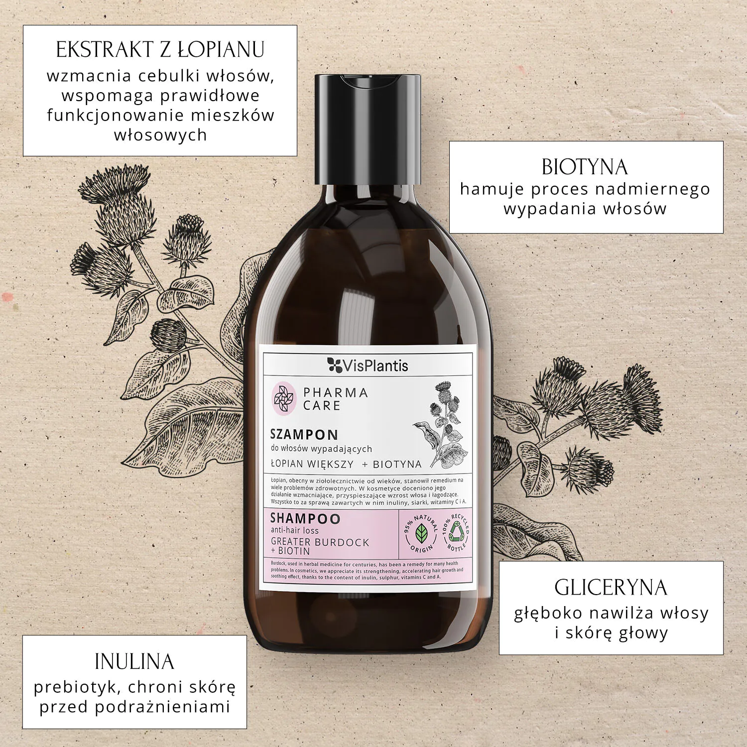 Vis Plantis Pharma Care Szampon do włosów wypadających z łopianem i biotyną