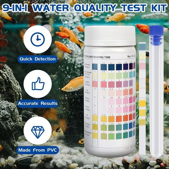 Aquarium teststrips - 100 stuks, 9-in-1 pH Nitriet Nitraat Zoetwater Zoutwater Geen