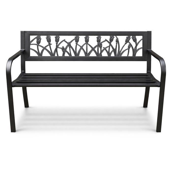 Banco de jardim LISSA preto com pés de aço, 124 cm de largura