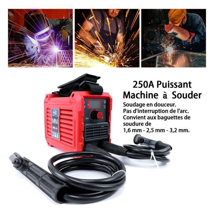Inverter-Schweißgerät, 250-A-MMA-Inverter-Schweißgerät mit einem ultraleichten Gewicht von nur 1,65 kg, 220 x 105 x 160 mm, tragbar