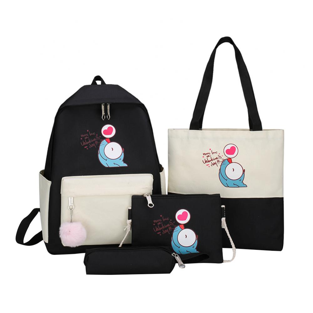 Set di 3 zaini da donna in tela con colori vivaci e cartoni animati, zainetti scolastici per ragazze adolescenti, borse a tracolla per studenti