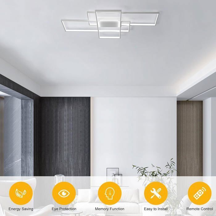 Ganeed Deckenleuchte, dimmbar, moderne LED-Deckenleuchte, 50 W, 3-lagig, quadratisch, Acryl (weiß), Aluminium, (90 x 50 x 8 cm), 3000–6000 K