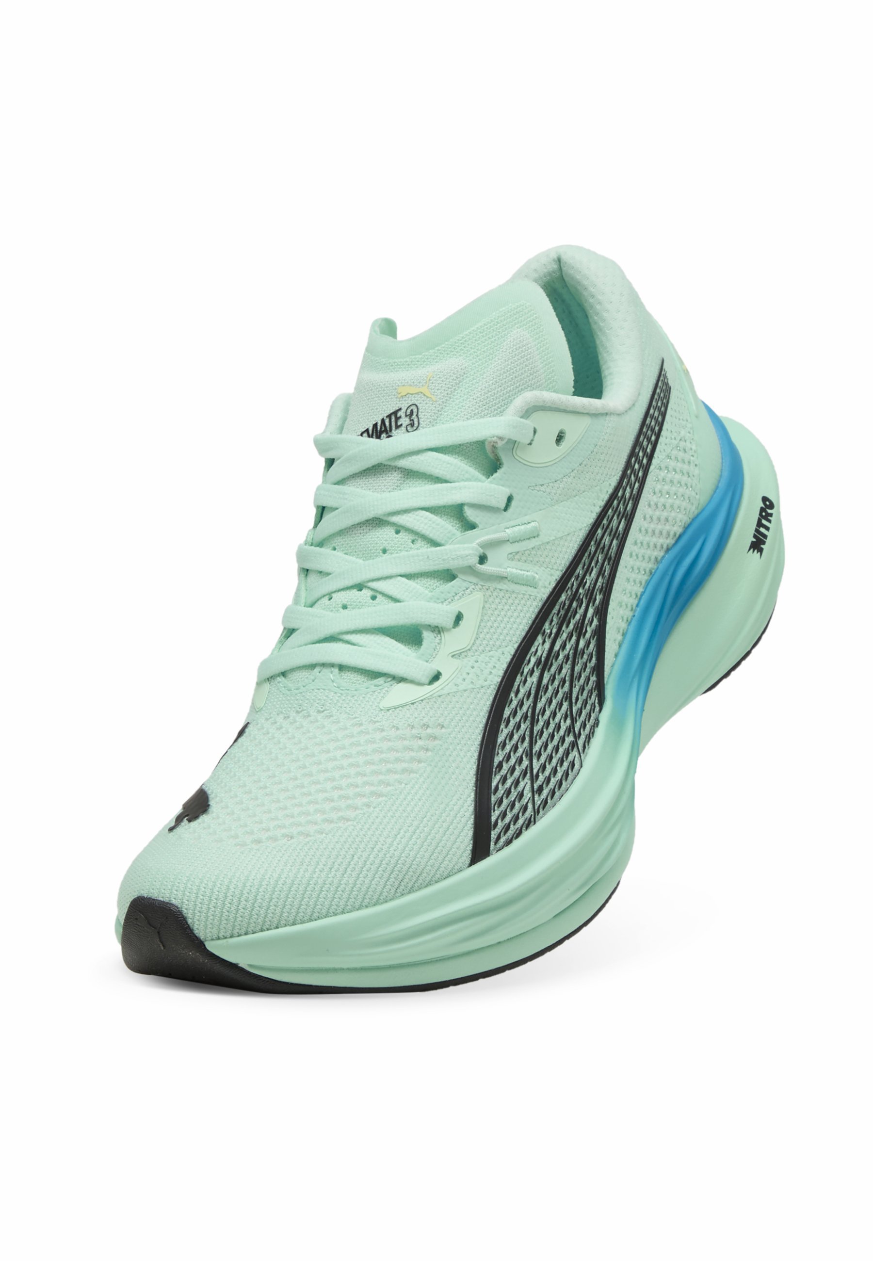 Puma DEVIATE NITRO - Straßenlaufschuhe - Mint Melt Speed Blue