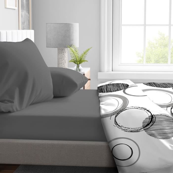 Lenzuolo con angoli elasticizzati - HOME LINGE PASSION - HP71766 - 140 x 190 cm + tasca profonda 30 cm - Microfibra - 82 g - Grigio antracite