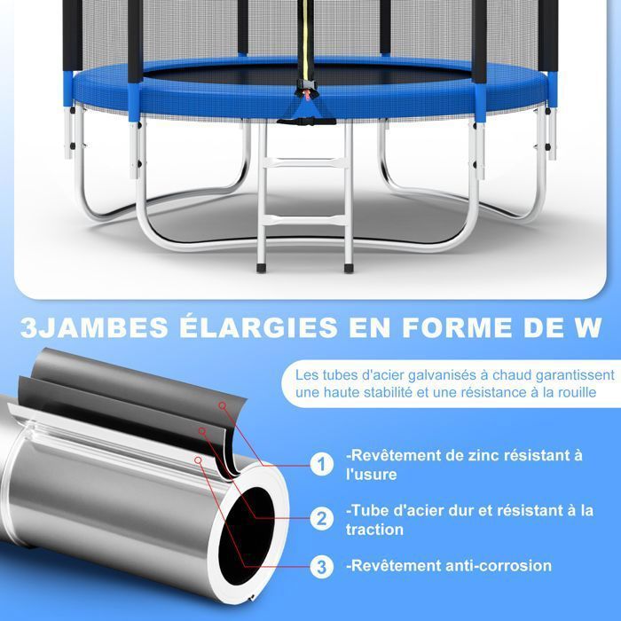 Trampoline Jardin 183 cm Noir et Bleu 6 FT- Sécurité et Performance pour Enfants et Adultes