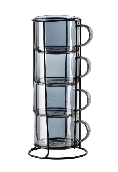 Komplet 4 filiżanek na stojaku PETER GREY 350ml
