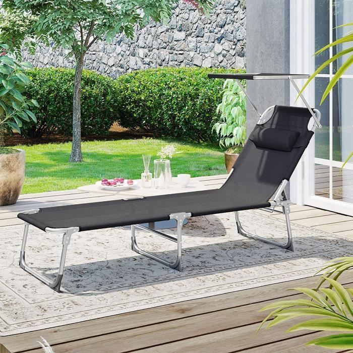 SONGMICS Chaiselongue – Sonnenliege – Relaxsessel – Schwarz – Klappbar – 53 x 193 x 29,5 cm