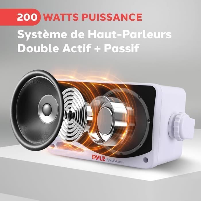 PYLE Bluetooth-Lautsprecher für den Außenbereich – 200 W – Wasserdicht – 3-Wege-Halterung – Wand-/Deckenhalterung