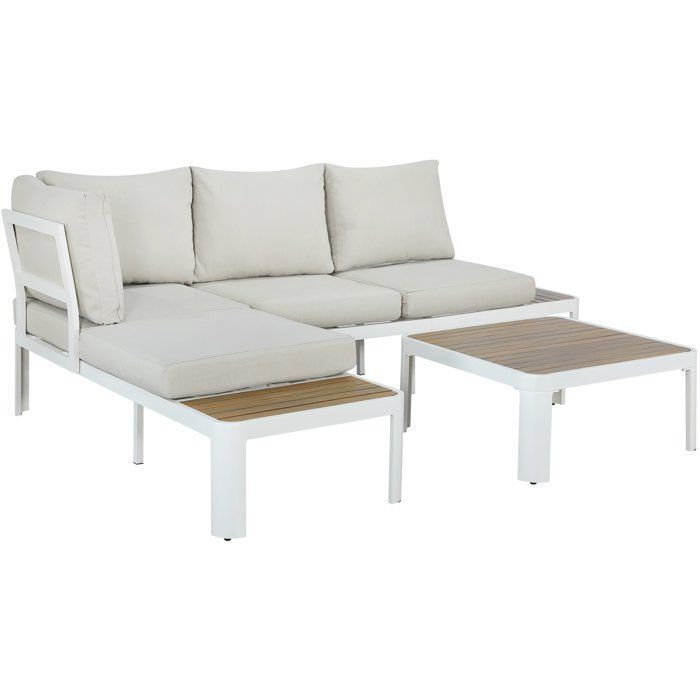 Garden furniture set - OLANA - Aluminium - White and beige - 4 people