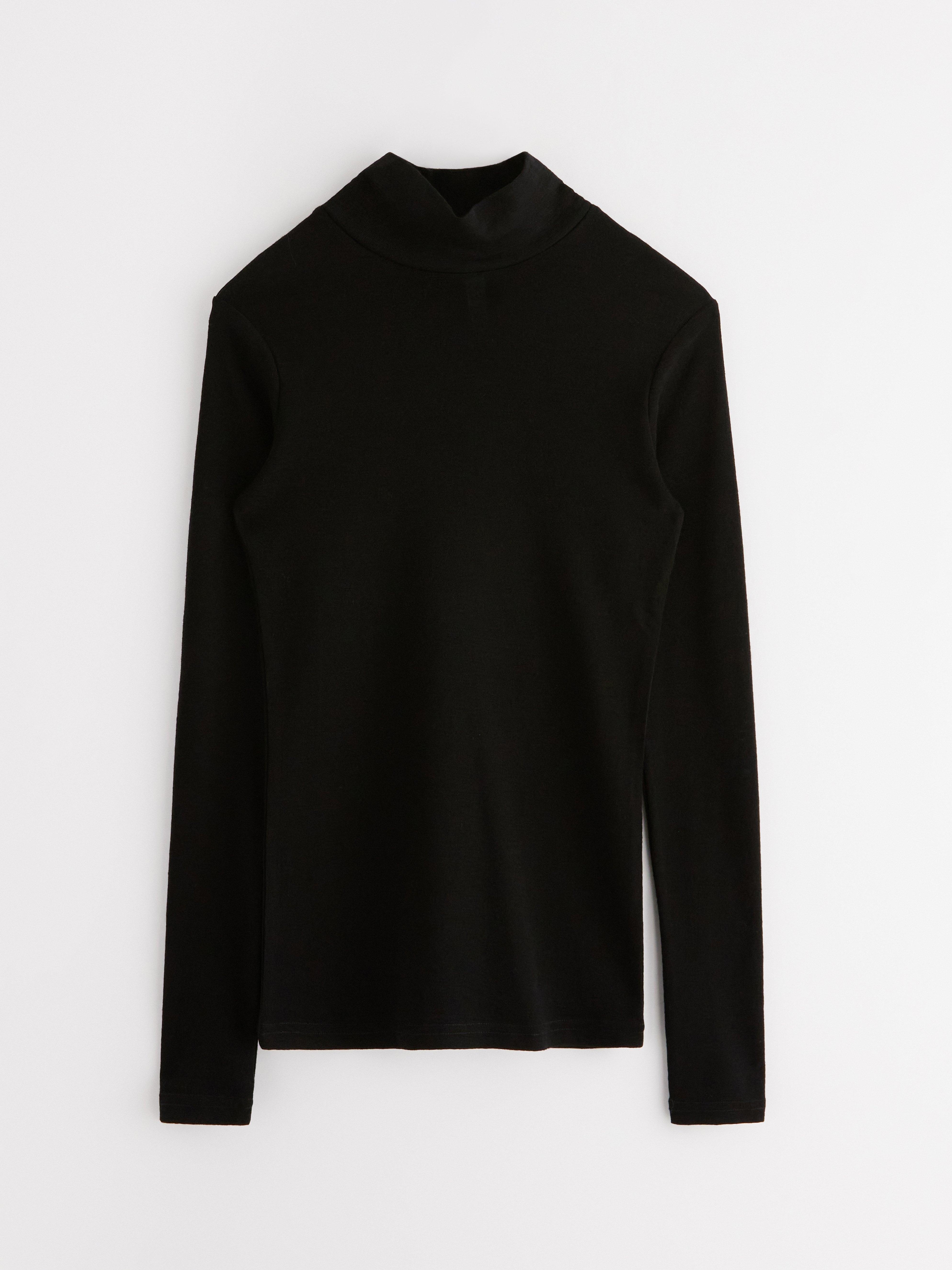 Haut en laine mérinos avec demi-polo noir