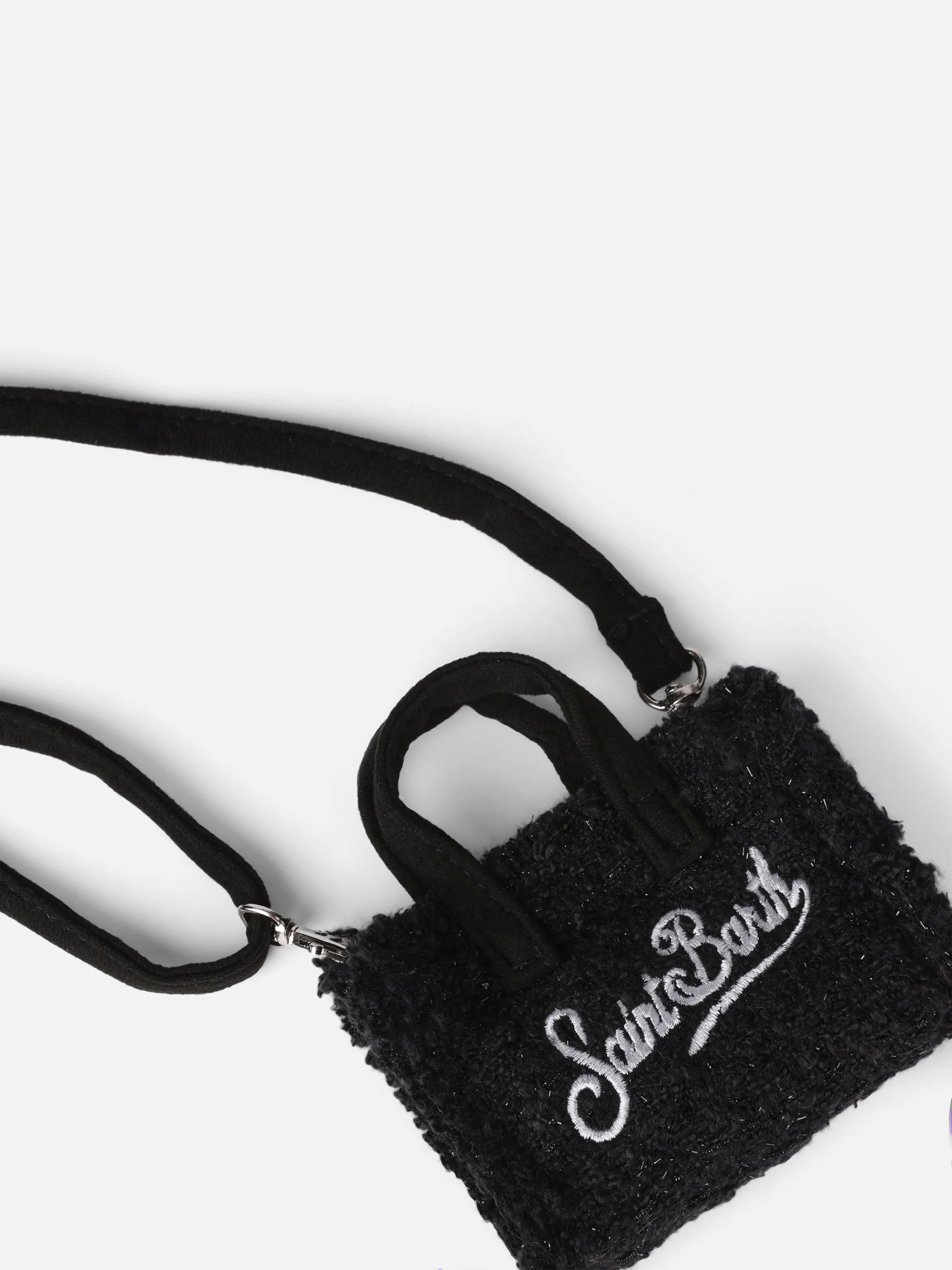 Schwarzer Tweed-Schlüsselanhänger mit Logostickerei