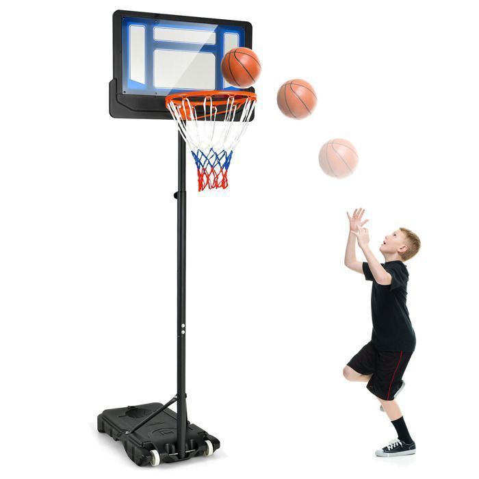 Aro de baloncesto independiente COSTWAY con ruedas - Altura ajustable de 90 a 210 cm - Tablero de PE - Rellenable con agua o arena - Para mayores de 3 años - Azul