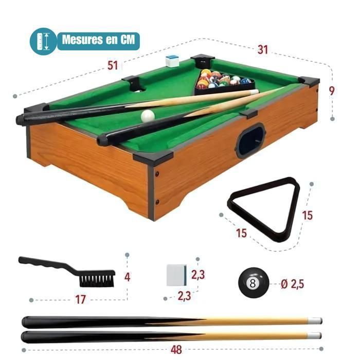 DEVESSPORT Mini Tabletop Billiards with Ball Return - Ideal for Children with Accessories.