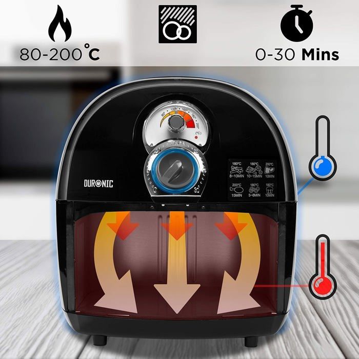 Duronic AF1 BK Friteuse à air chaud sans huile 1500W / robot multicuiseur pour frire, cuire, rôtir, griller sainement et sans