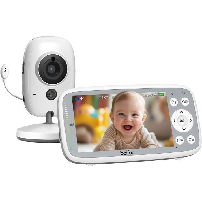 Cámara monitora para bebés 720P, monitor de video para bebés con pantalla de 4 pulgadas, visión nocturna infrarroja invisible, zoom 3X, detección de temperatura.