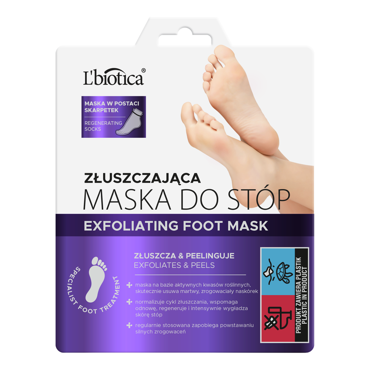 Maschera esfoliante e peeling per i piedi L'Biotica in formato calzino 40 ml/1 paio