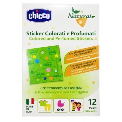 CHICCO Chicco Natuurlijke Stickers Kleurrijke en Geurende Muggenwerende Stickers voor Kinderen 12 Stuks Citronella en Eucalyptus