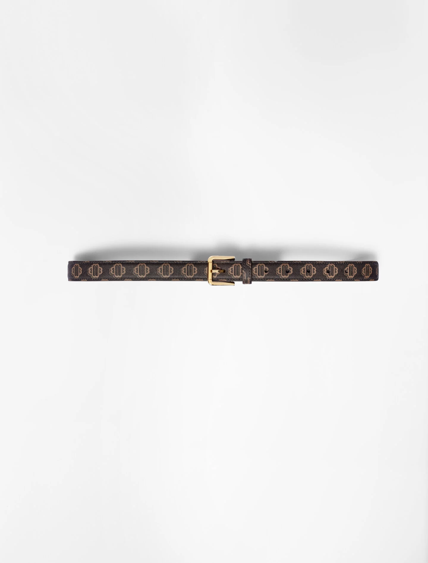 Riem van gecoat canvas met klaverprint - bruin