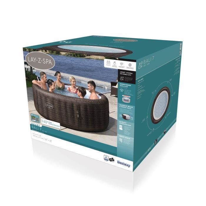 Spa hinchable BESTWAY - Lay-Z-Spa Bali - 180 chorros de aire - 216 x 71 cm - De 5 a 7 plazas - Redondo (cubierta, cartucho, difusor)