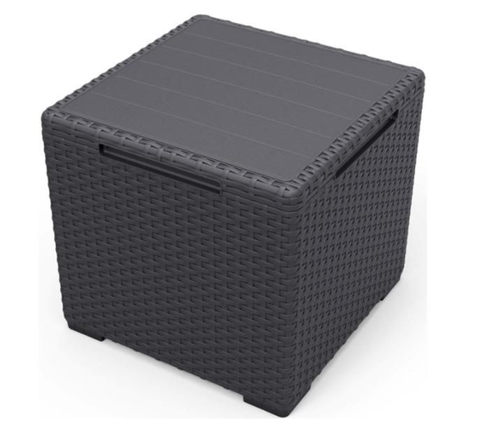 Mesa de jardín Keter Vigo con caja de almacenamiento, 37x37x37cm, grafito.