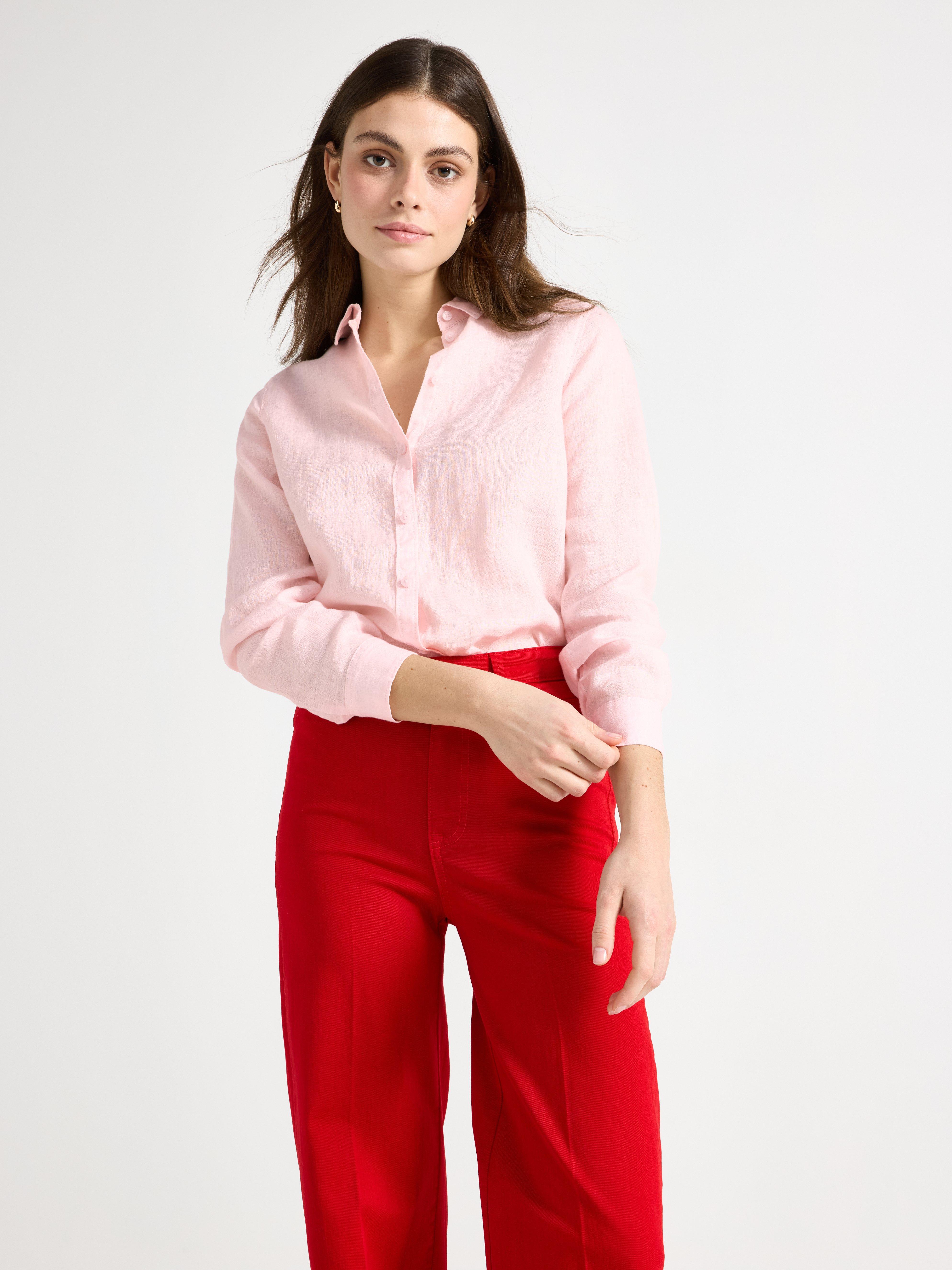 Camisa de linho rosa claro
