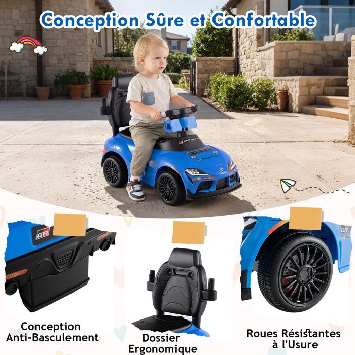 GIANTEX Cochecito Toyota 3 en 1 para niños, ideal para bebés de 1,5 a 5 años, con manillar extraíble, música y capacidad de carga de 20 kg (azul).