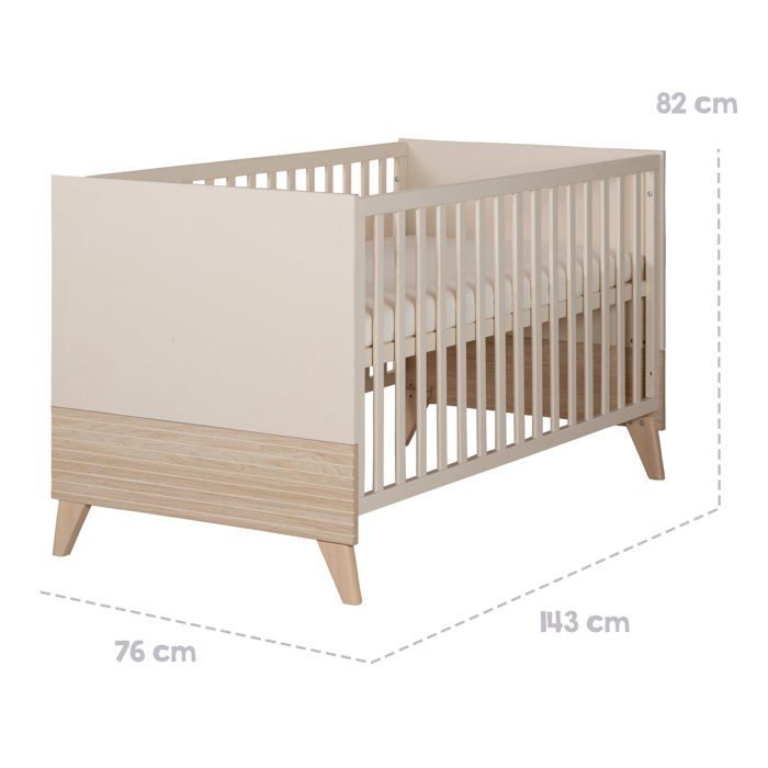 Cuna convertible/cama infantil - 70 x 140 cm - SIDNEY - Roble / Beige