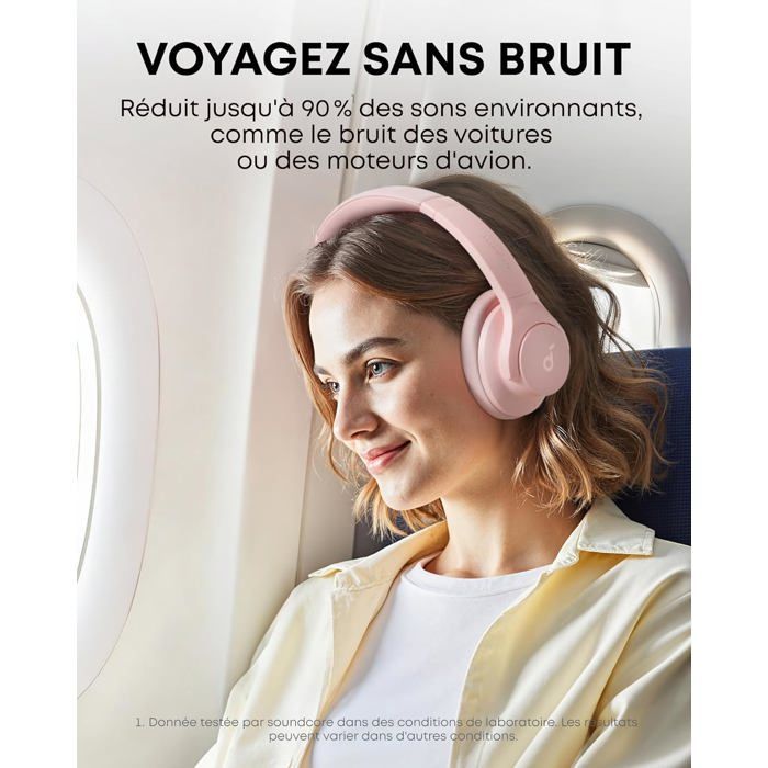 Q20I Casque Bluetooth Sans Fil Reducteur De Bruit Hybride Active By Anker, Casque Over Ear,Basses Profondes,Personnalisation Rose