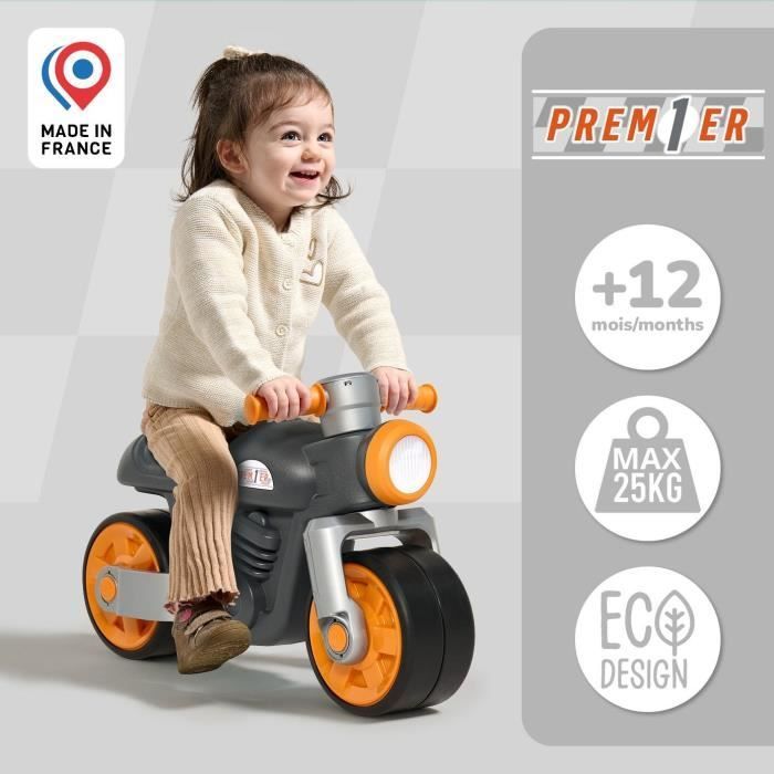 Draisienne Moto Premier - FALK - Avec roues silencieuses - Gris - 75% Plastique Recyclé - 100% Fabriqué en France - Dès 12 mois