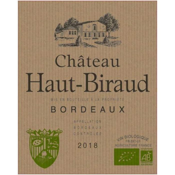 Château Haut Biraud 2018 - AOC Bordeaux - Vin rouge de Bordeaux Bio - lot de 6 bouteilles 75 cl