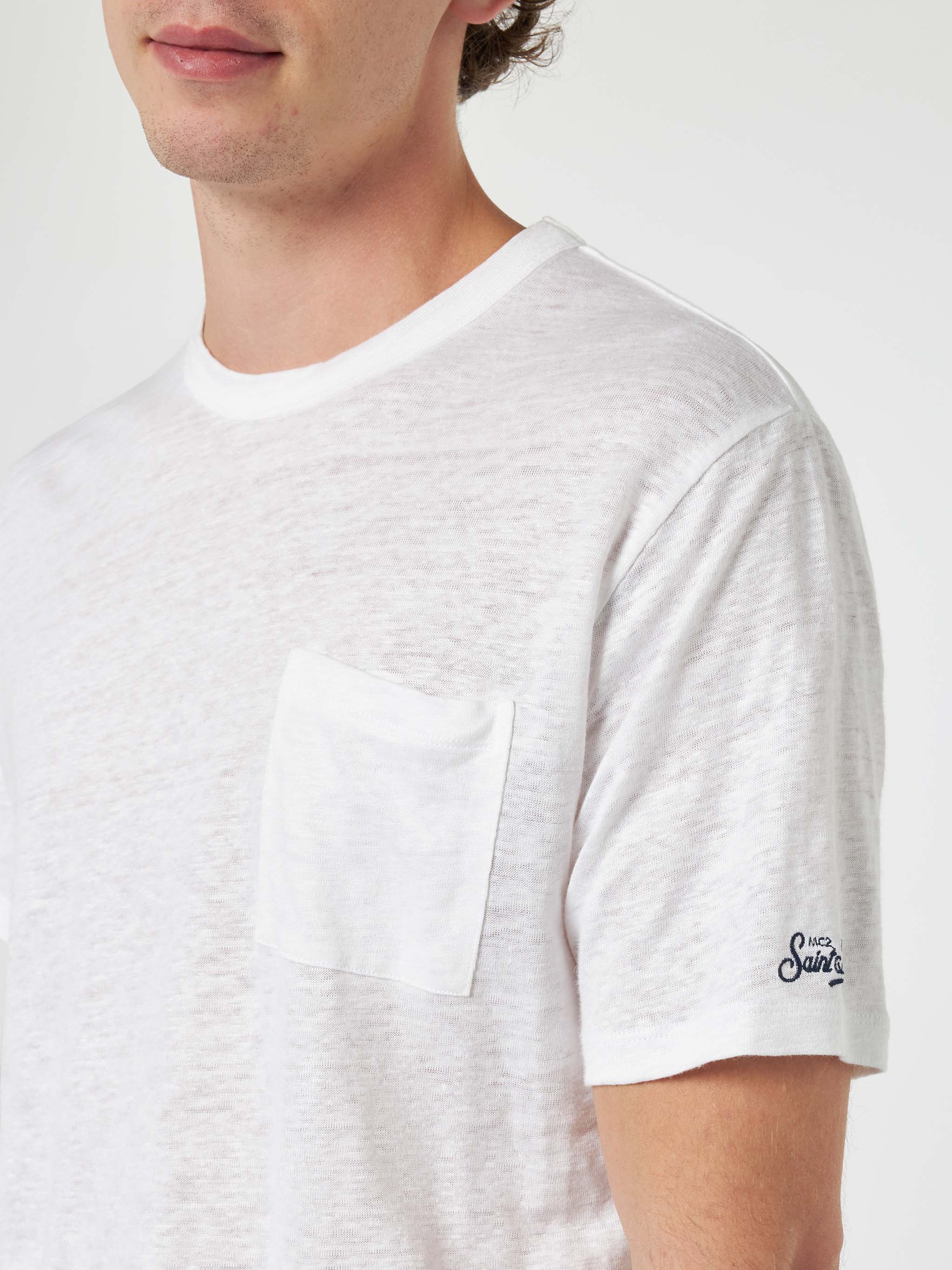 Ecstasea heren T-shirt van gebroken wit linnenjersey met zakje