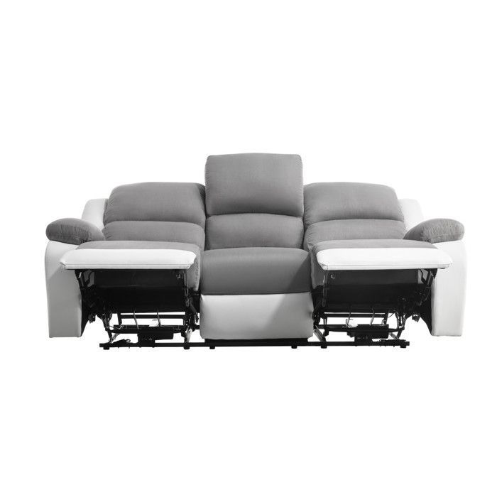 Sofá reclinable eléctrico LEO de 3 plazas en microfibra y piel sintética - Blanco y gris - 193 x 93 x 96 cm - LOUNGITUDE